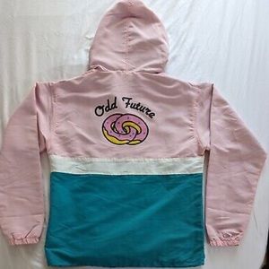 Odd Future Unisex S Donut Print Pink & Turquoise Hooded Windbreaker Jacket